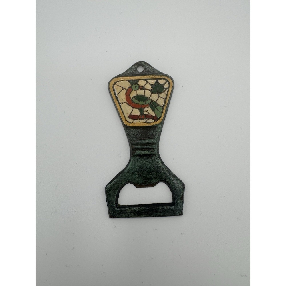 Vintage Enameled and Bronze Peacock Bottle Opener